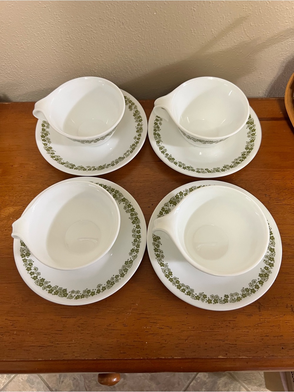 Corelle White Mugs with Olive Green Floral Band (Set of 4)